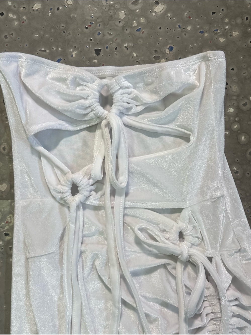 White Strapless Ruched Drawstring Mini Dress - Picture 4 of 7